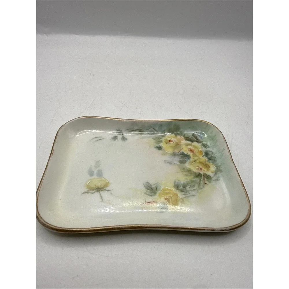 Antique 1910 Limoge France A. Klingenberg Hand Paint Yellow Roses Vanity Tray